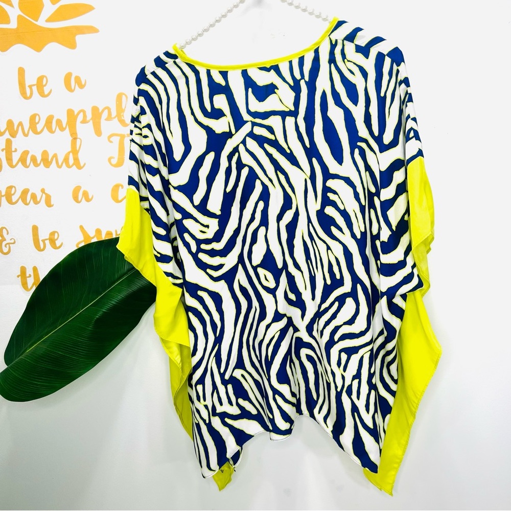 ALICE & TRIXIE Silk Neon Yellow Blue Short Sleeve Tunic Blouse Top Size … - Picture 7 of 11